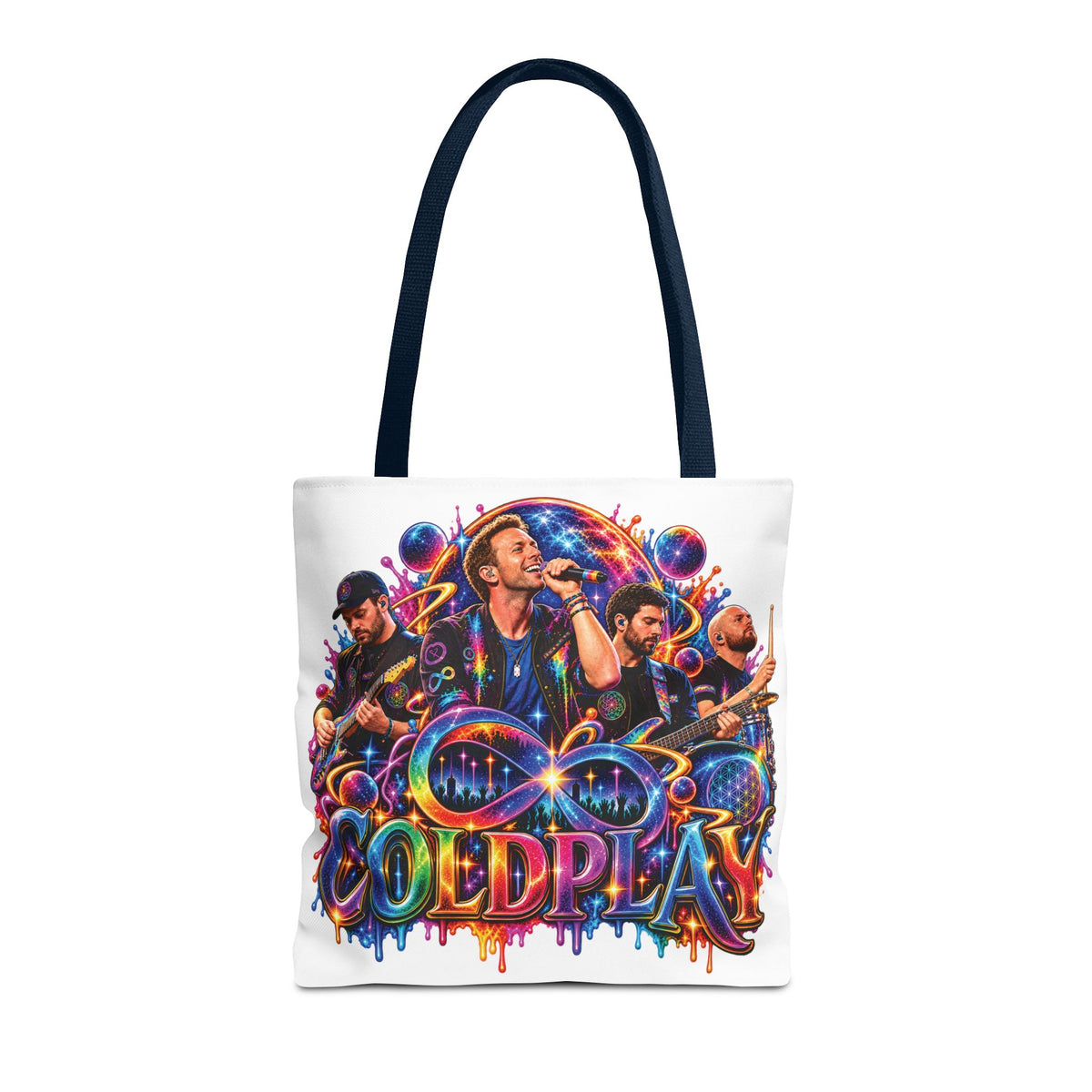 Colorful Coldplay Band Portrait Tote Bag | Music Concert Artwork Tote