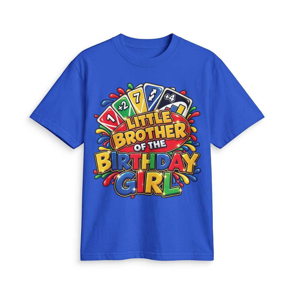 Little Brother of the Birthday Girl T-Shirt | Colorful Game Card Party Design