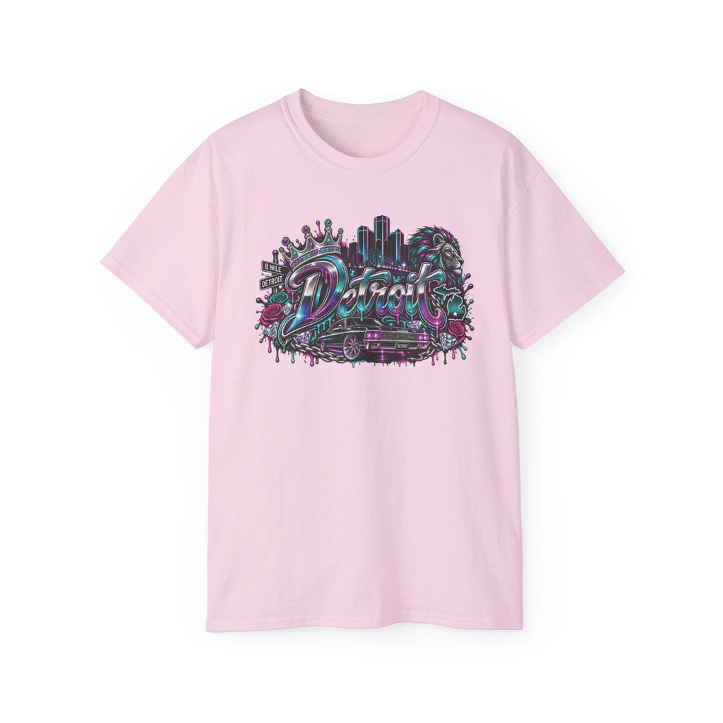 Detroit Nights skyline tee | Retro neon city palm trees graphic T-Shirt