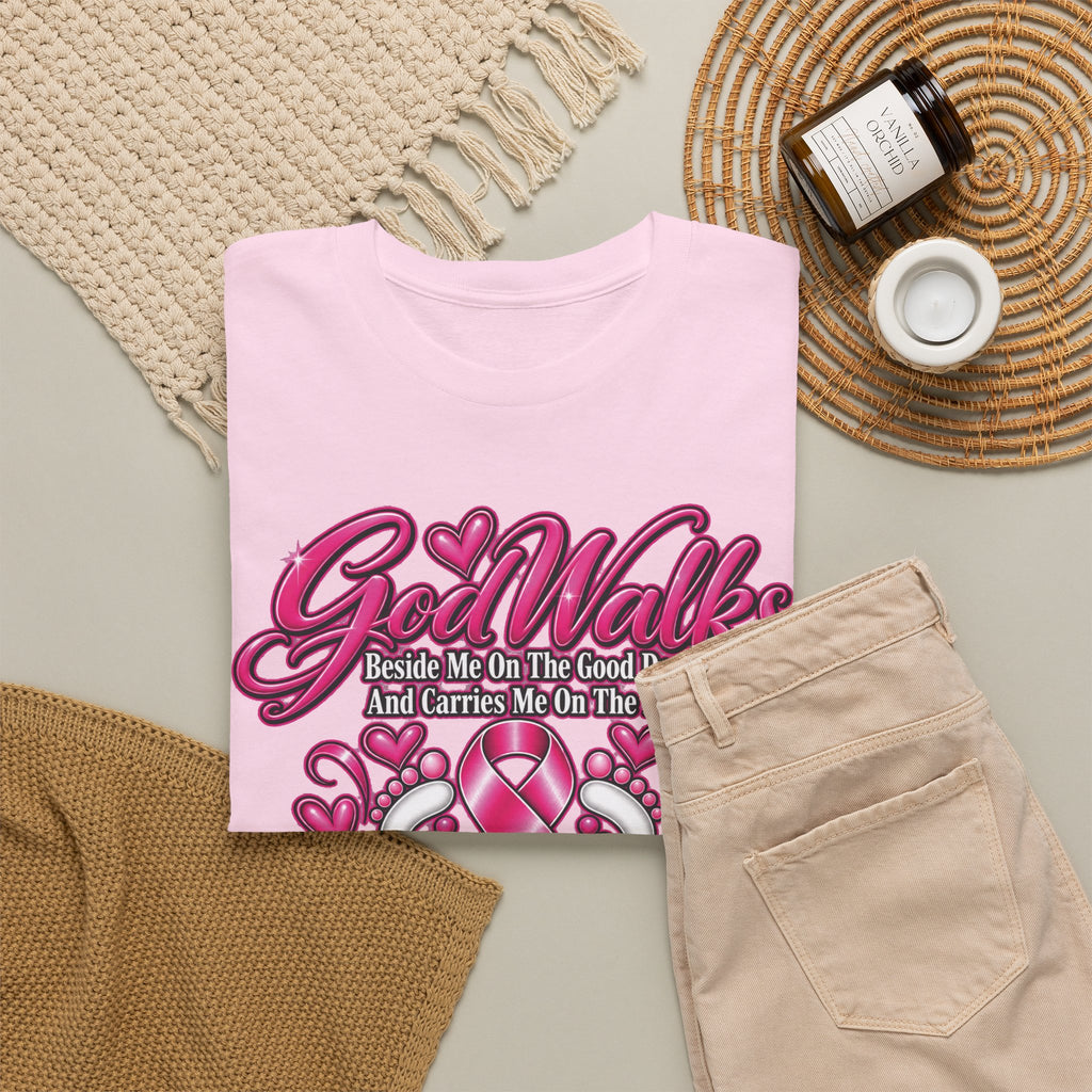 Breast Cancer Awareness Ribbon Tee | I'll Never Walk Alone, God Walks