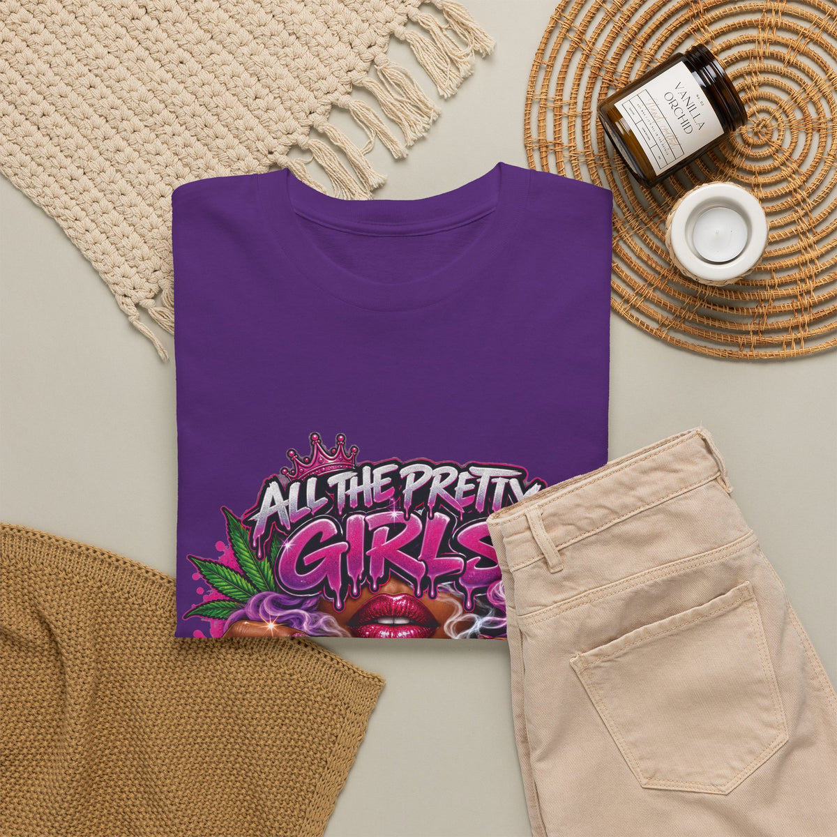 All The Pretty Girls Roll Like This T-Shirt | Pink Graffiti Cannabis Hands Design