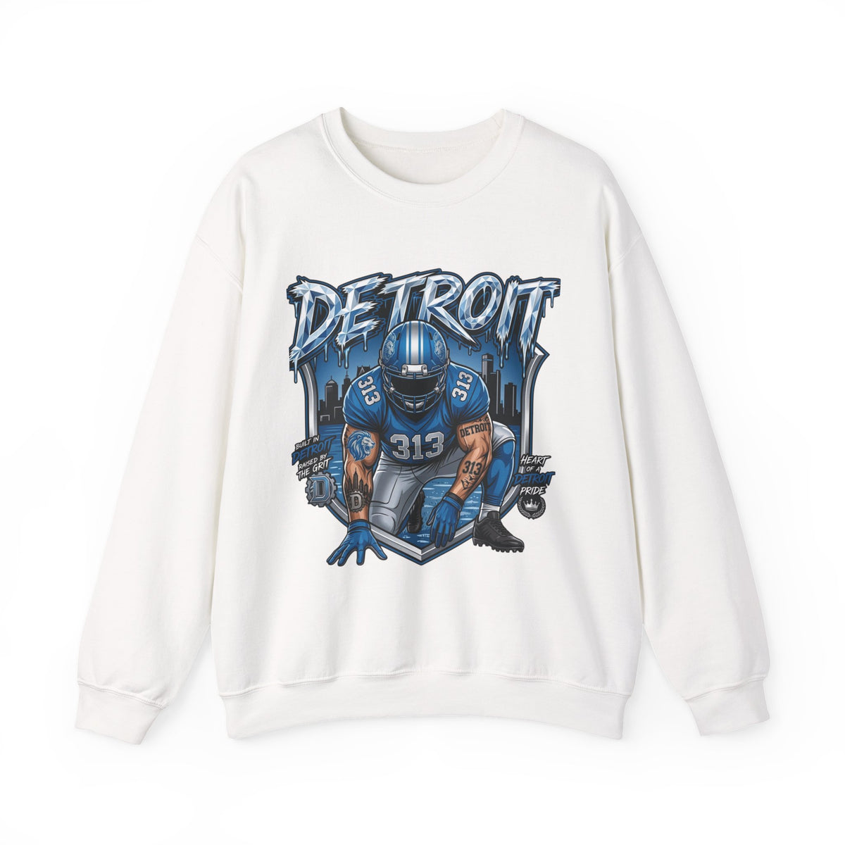 Detroit Football Player Illustration Sweatshirt | 313 City Gridiron Crewneck