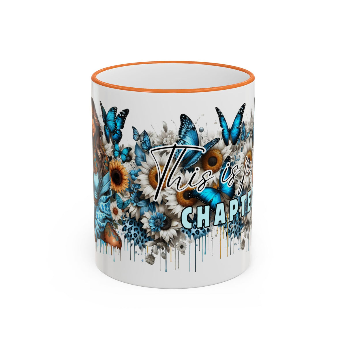 This Is My Chapter Mug | Blue Butterflies Sunflowers Accent Rim & Handle