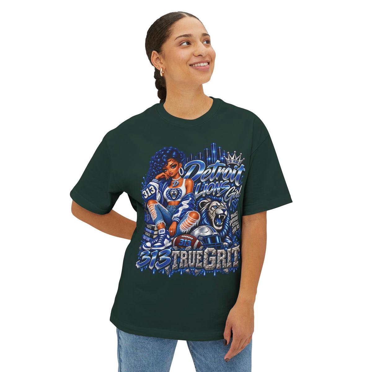 Lions Detroit City Grit tee | Motor City skyline, 313, sneaker and bulldog illustration