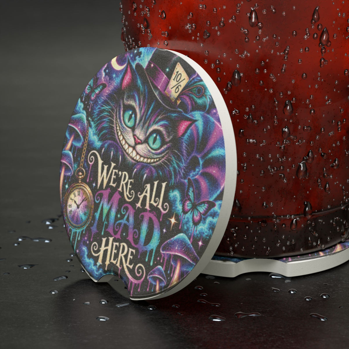 Cheshire Cat 'We're All Mad Here' Car Coaster | Soapstone Car Coaster