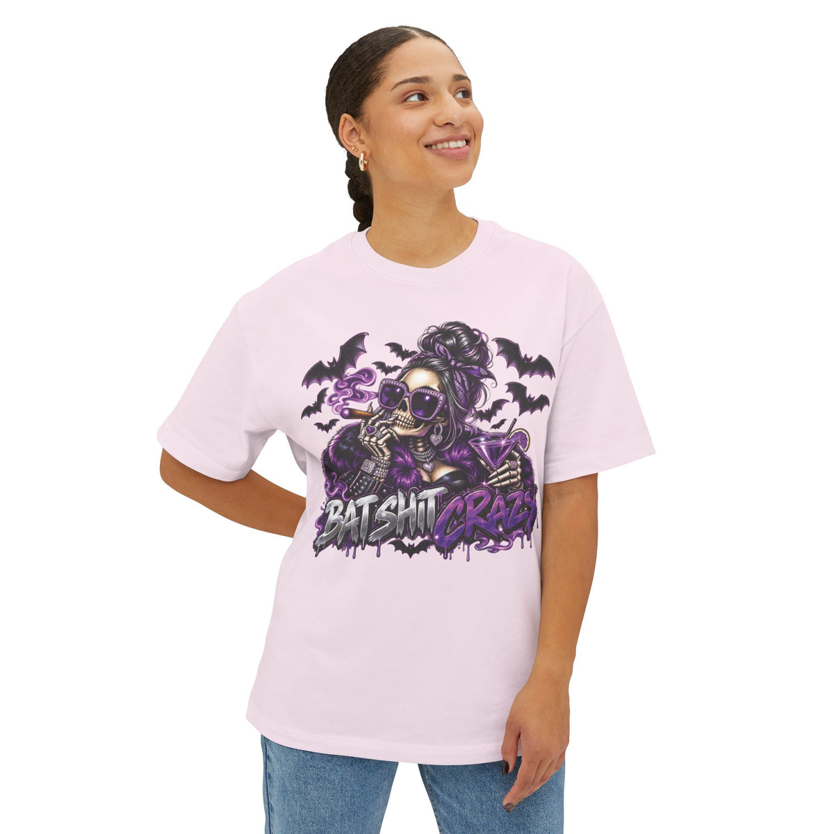Batshit Crazy Skull Girl Tee | Gothic Bats Halloween Graphic Shirt