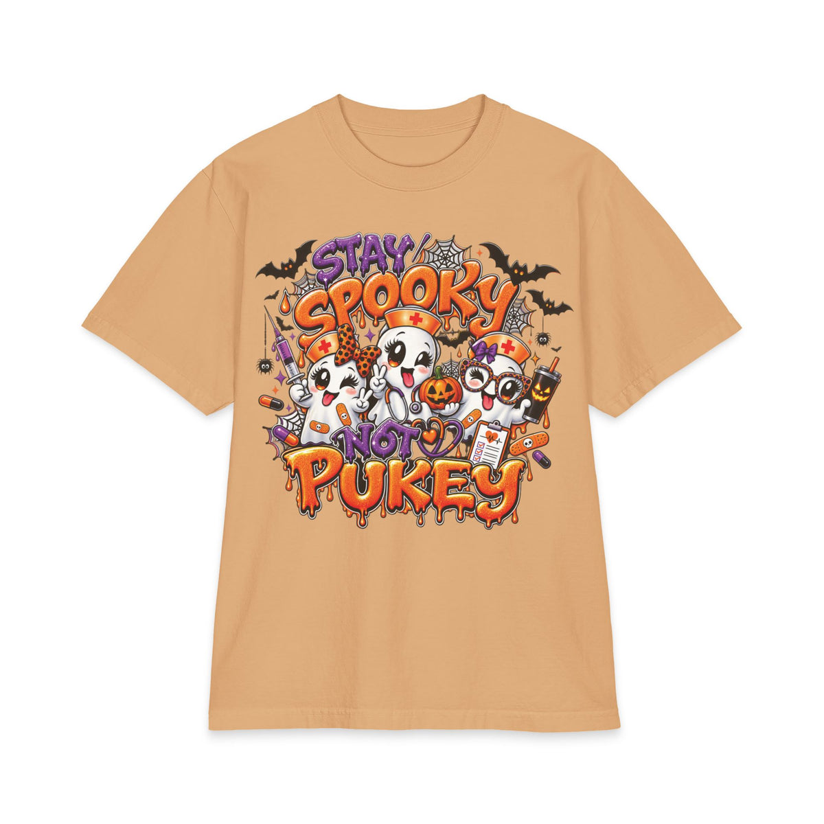 Stay Spooky Not Pukey Nurse T-Shirt | Halloween Ghosts, Candy, Bats