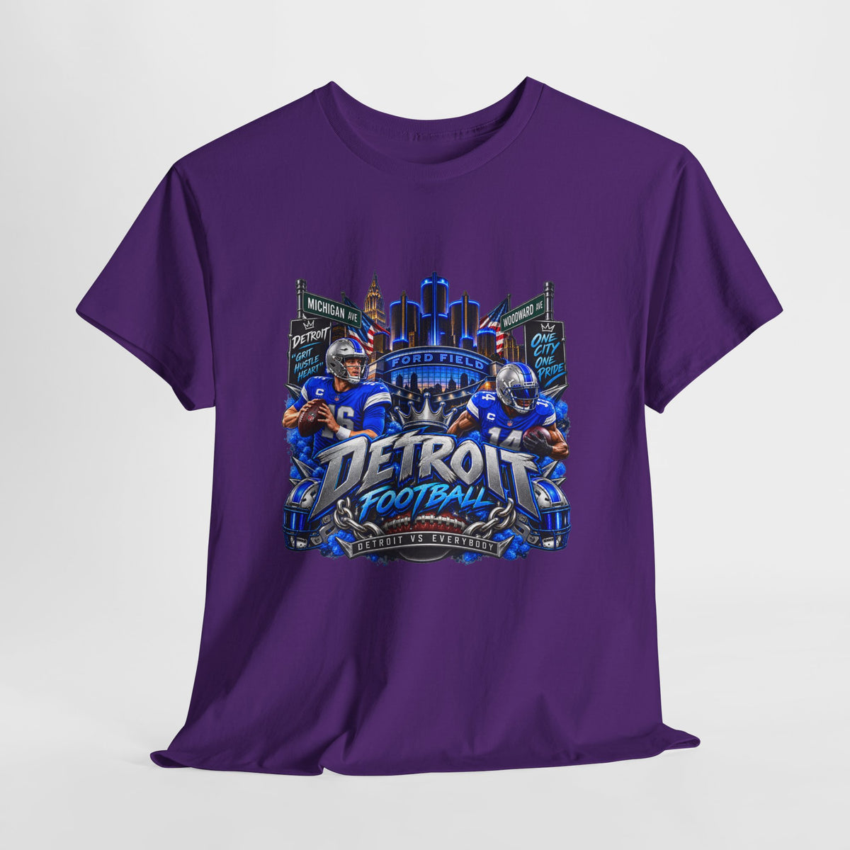 Detroit Football Graphic Tee | City Skyline, Players, Lions-Inspired Design