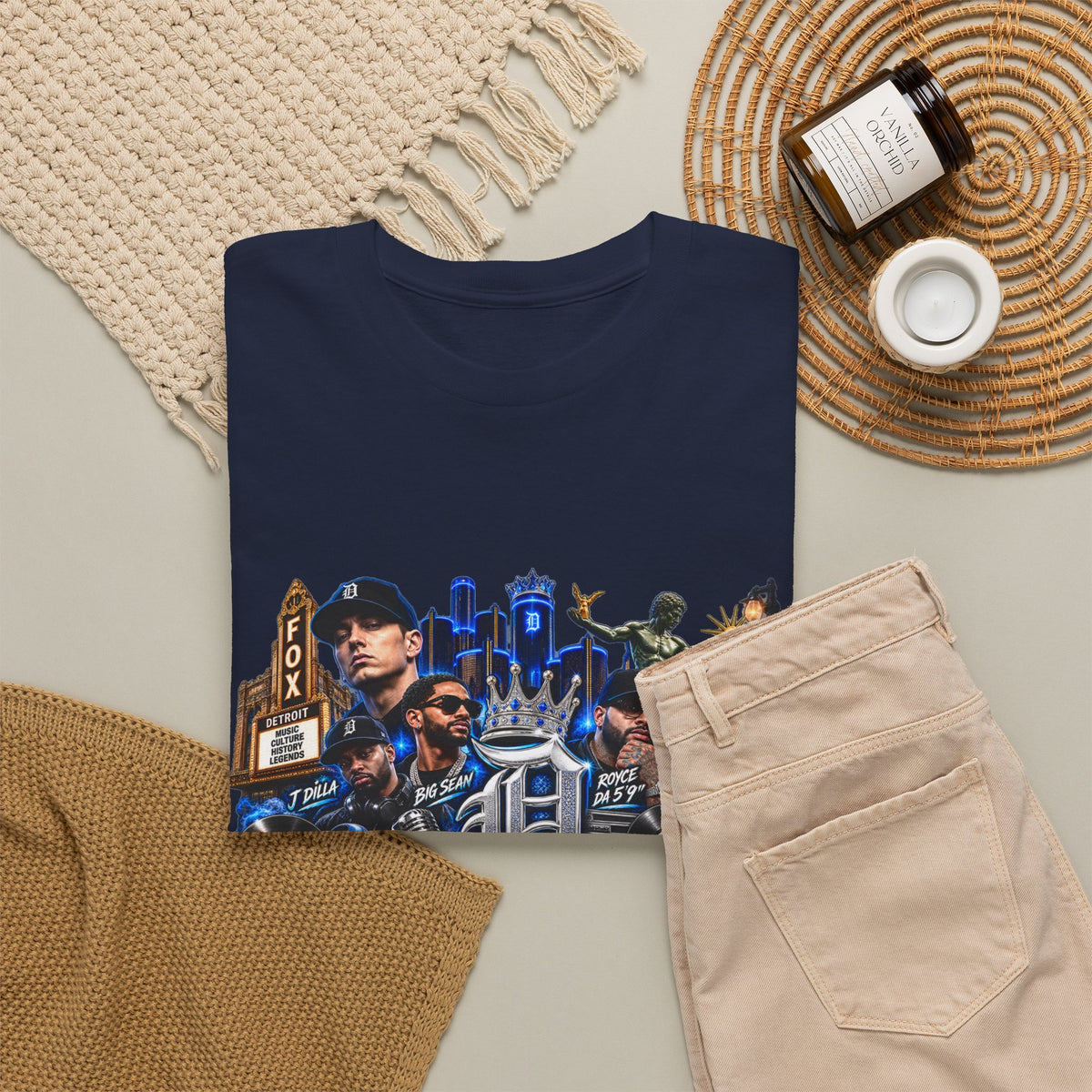Detroit Legends collage T-Shirt | Motor City skyline, classic cars, musicians