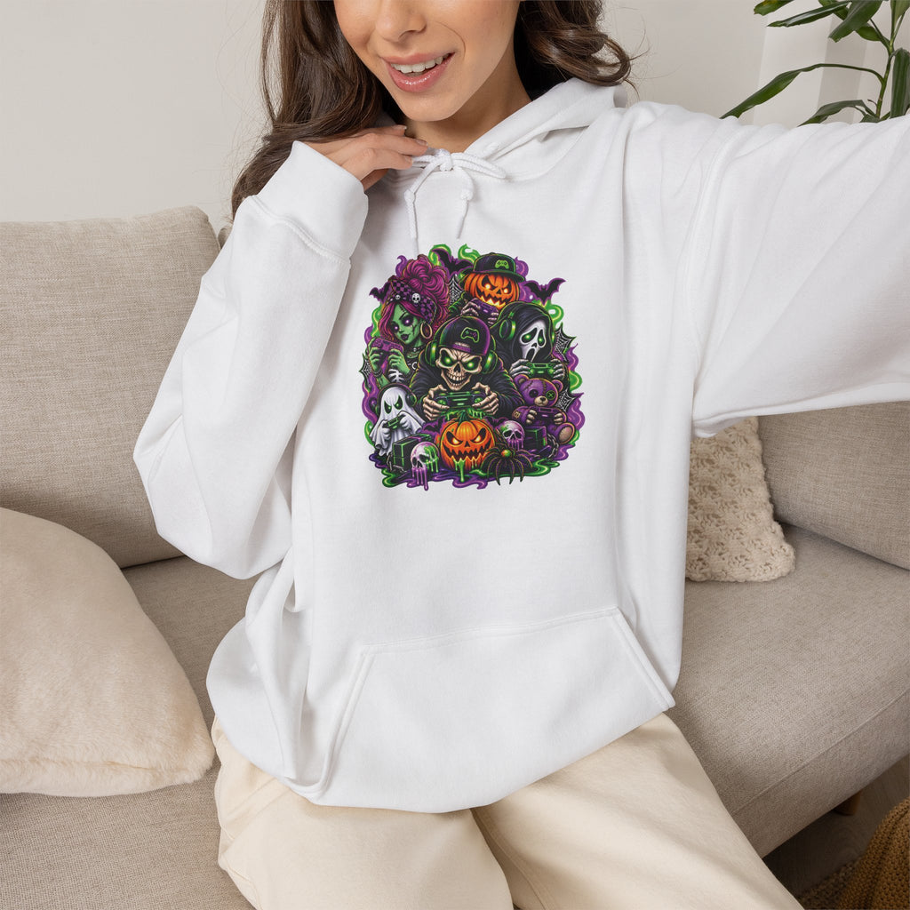Spooky Halloween Skull Pumpkin Floral Hoodie | Haunted Garden Sweatshirt