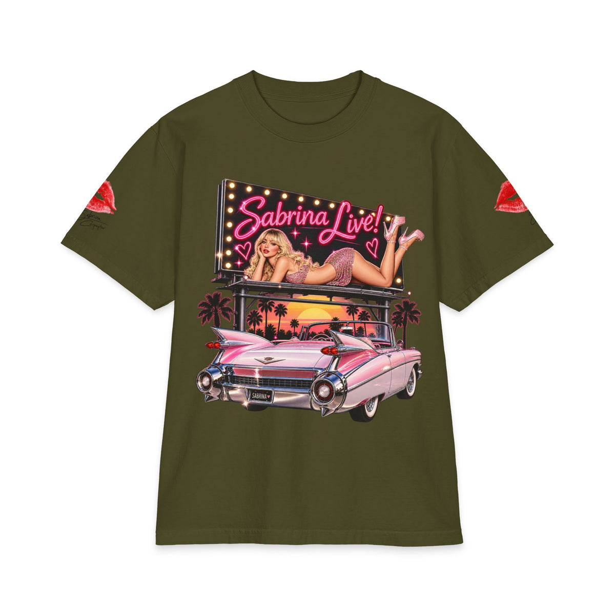 Sabrina Live Pinup Billboard with Pink Cadillac T-Shirt | Retro 1950s
