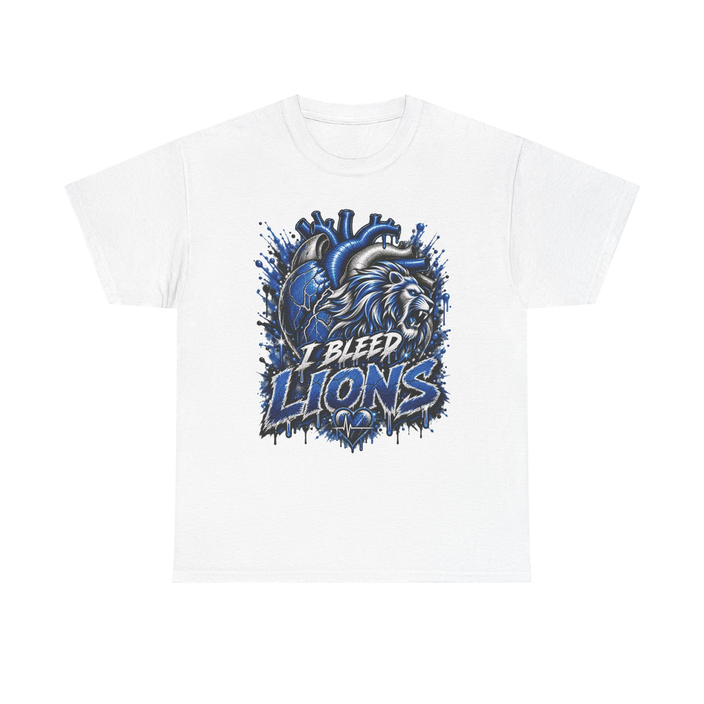 I Bleed Lions T-Shirt | Blue Lion Heart Graphic, Sports Fan Tee