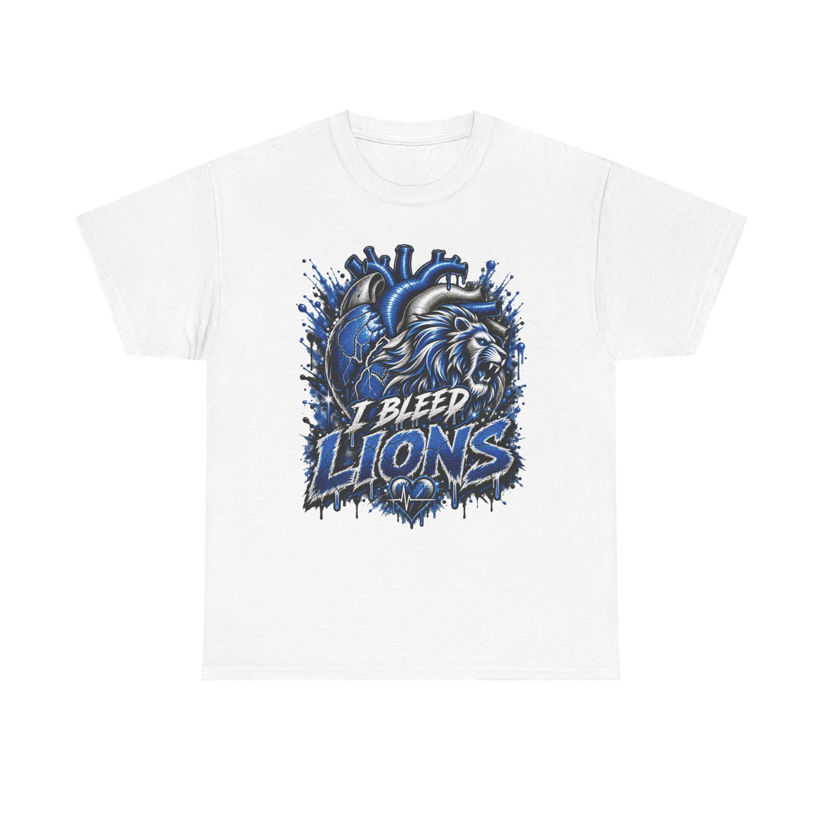 I Bleed Lions T-Shirt | Blue Lion Heart Graphic, Sports Fan Tee