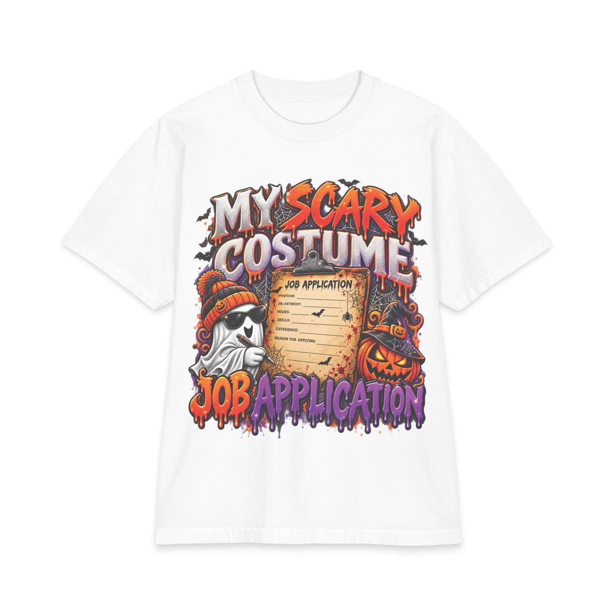 My Scary Costume Job Application T-Shirt | Halloween Ghost Pumpkin Design