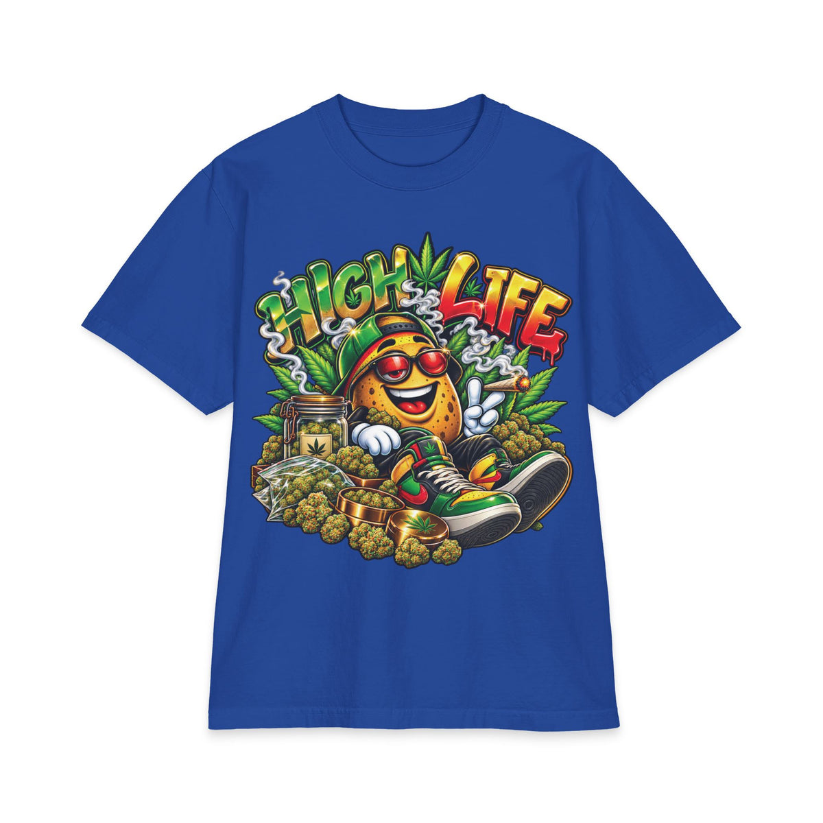 Detroir 420 High Life Smiley Stoner T-Shirt | Cannabis Leaf Skateboard Graphic