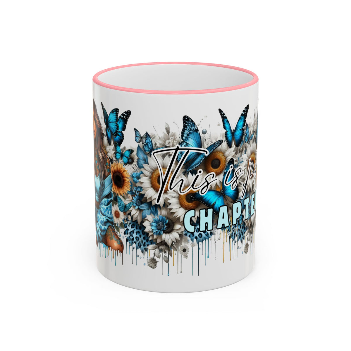 This Is My Chapter Mug | Blue Butterflies Sunflowers Accent Rim & Handle