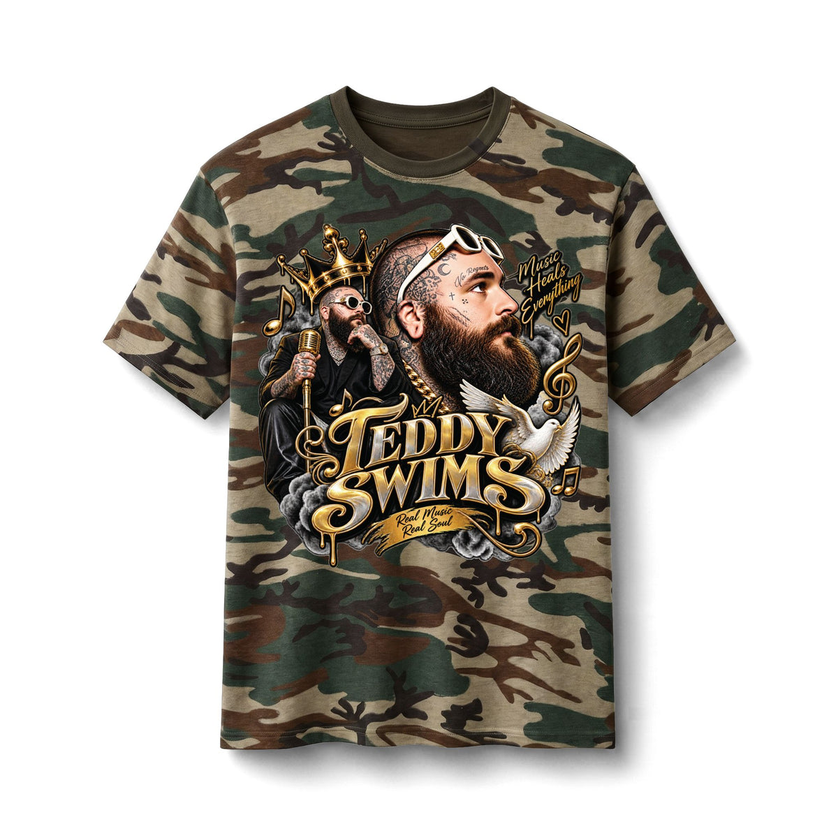 Teddy Swims Portrait Camo Tee | Music Artist Graphic T-Shirt