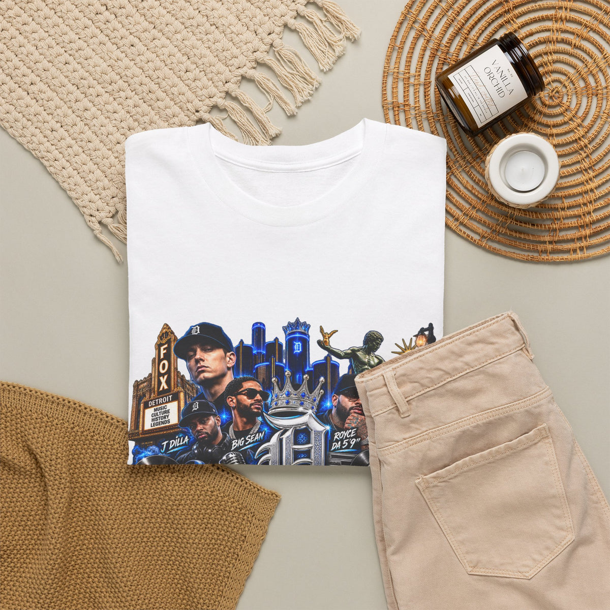 Detroit Legends collage T-Shirt | Motor City skyline, classic cars, musicians