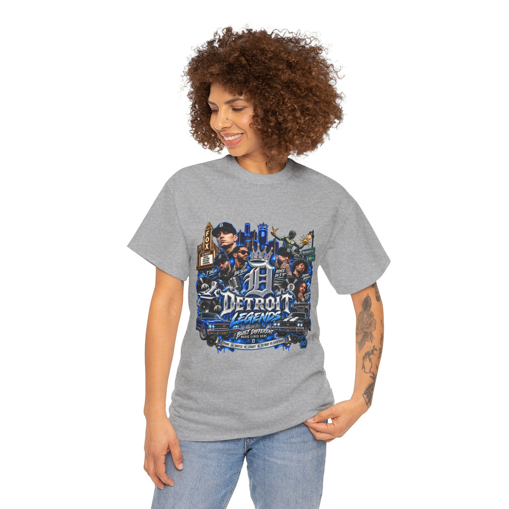 Detroit Legends collage T-Shirt | Motor City skyline, classic cars, musicians