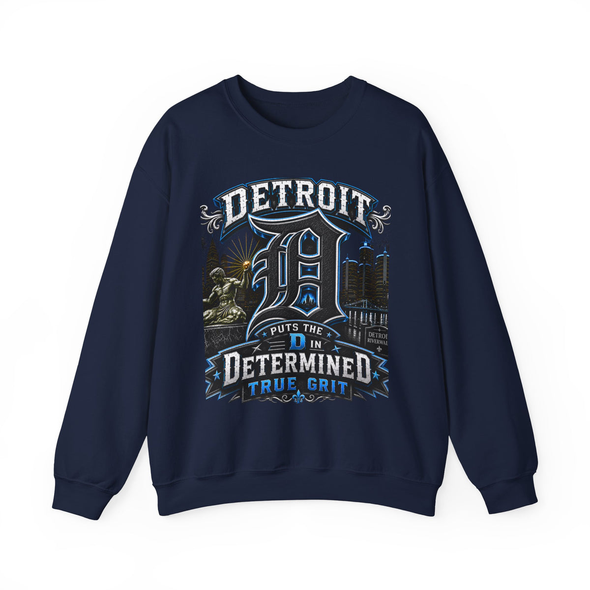 Detroit Determined True Grit crewneck sweatshirt | City skyline D emblem