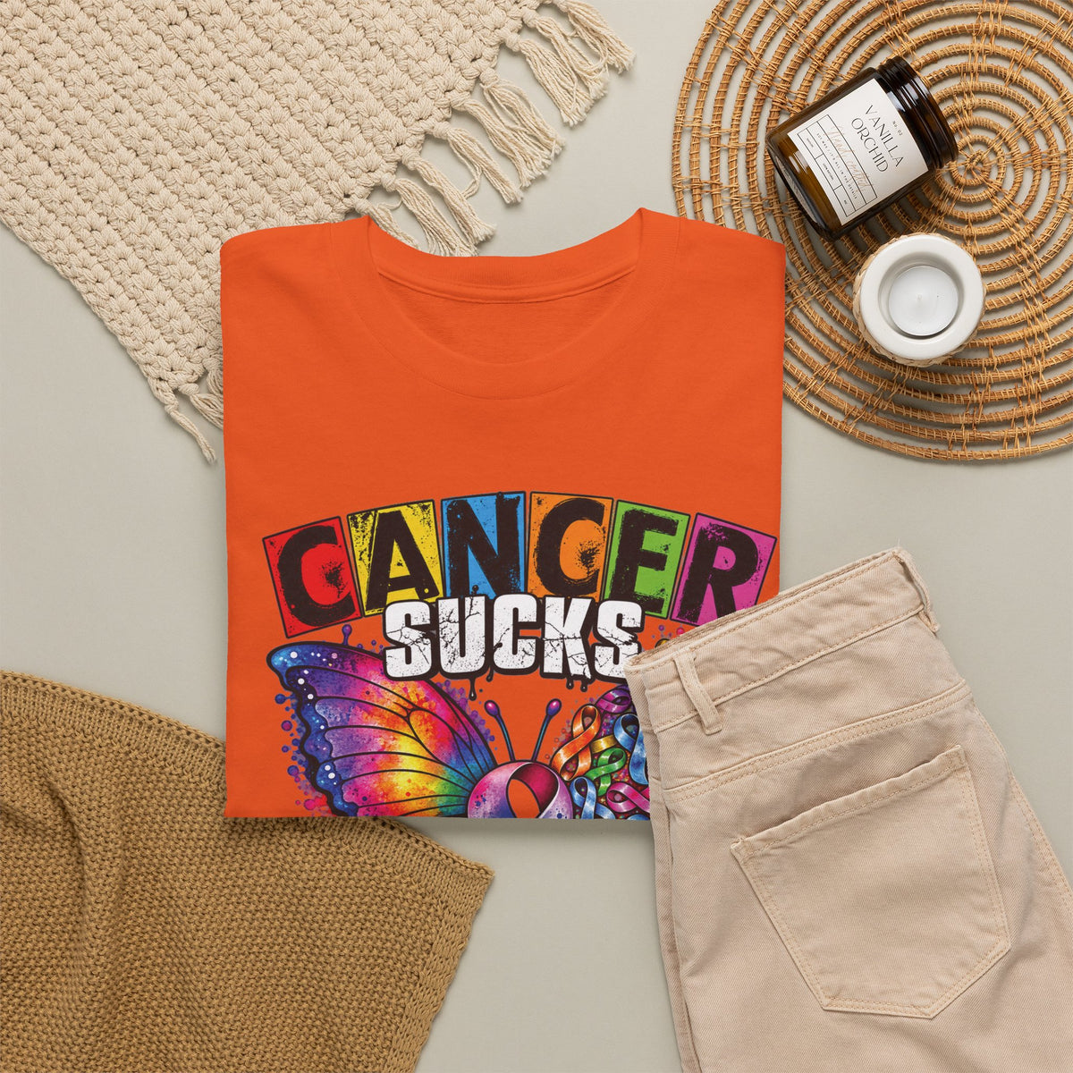 Cancer Sucks Butterfly tee | Awareness Ribbon Rainbow Colors