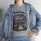 Raised On Old School Hip Hop T-Shirt | Retro Boombox Sneakers Crown Design