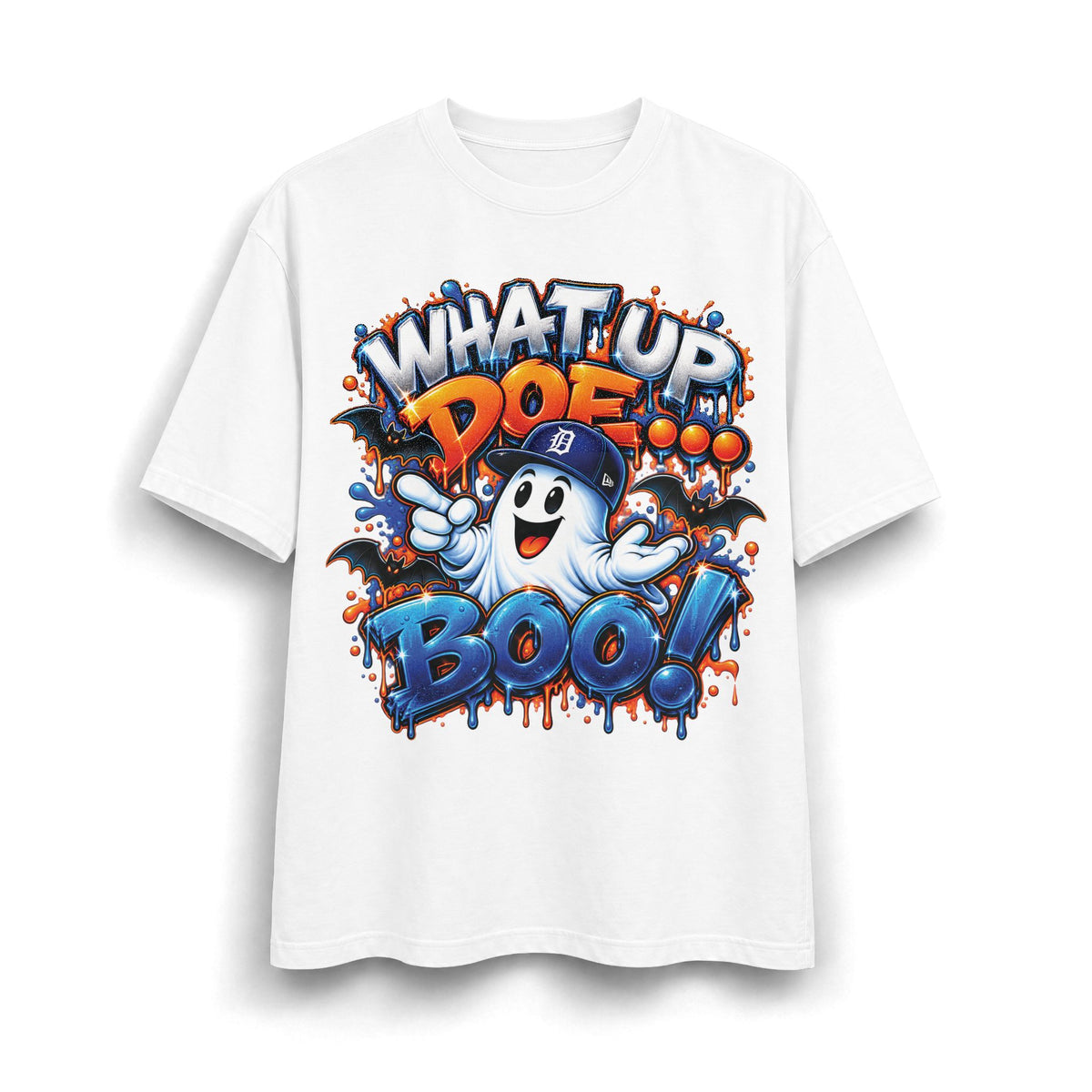 What Up Doe Boo! ghost graphic T-Shirt | Halloween street art drip design