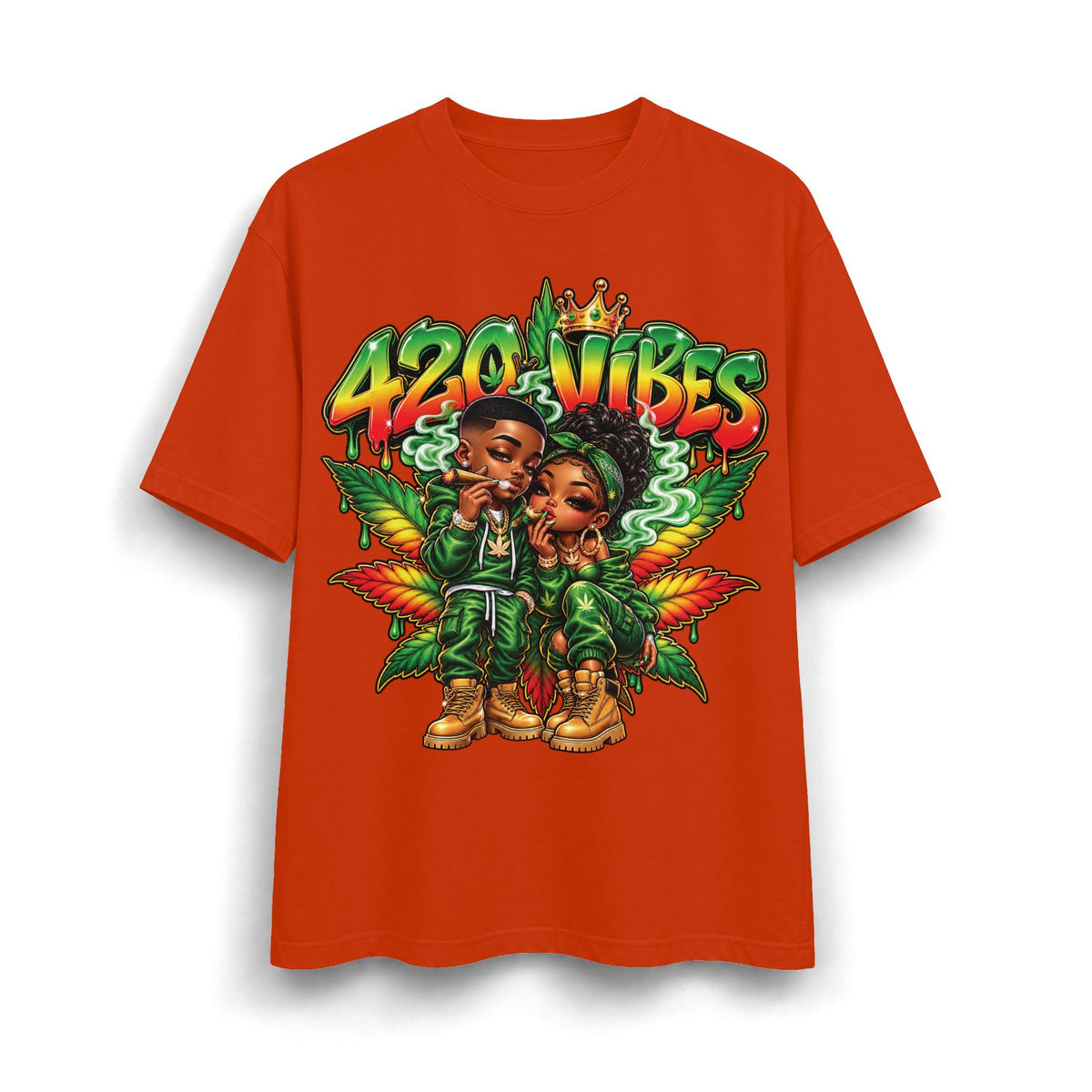 Detroit 420 Vibes Cartoon Couple T-Shirt | Cannabis Leaf Street Art Tee