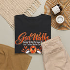 God Walks orange awareness ribbon T-Shirt | I'll Never Walk Alone, Faith Support