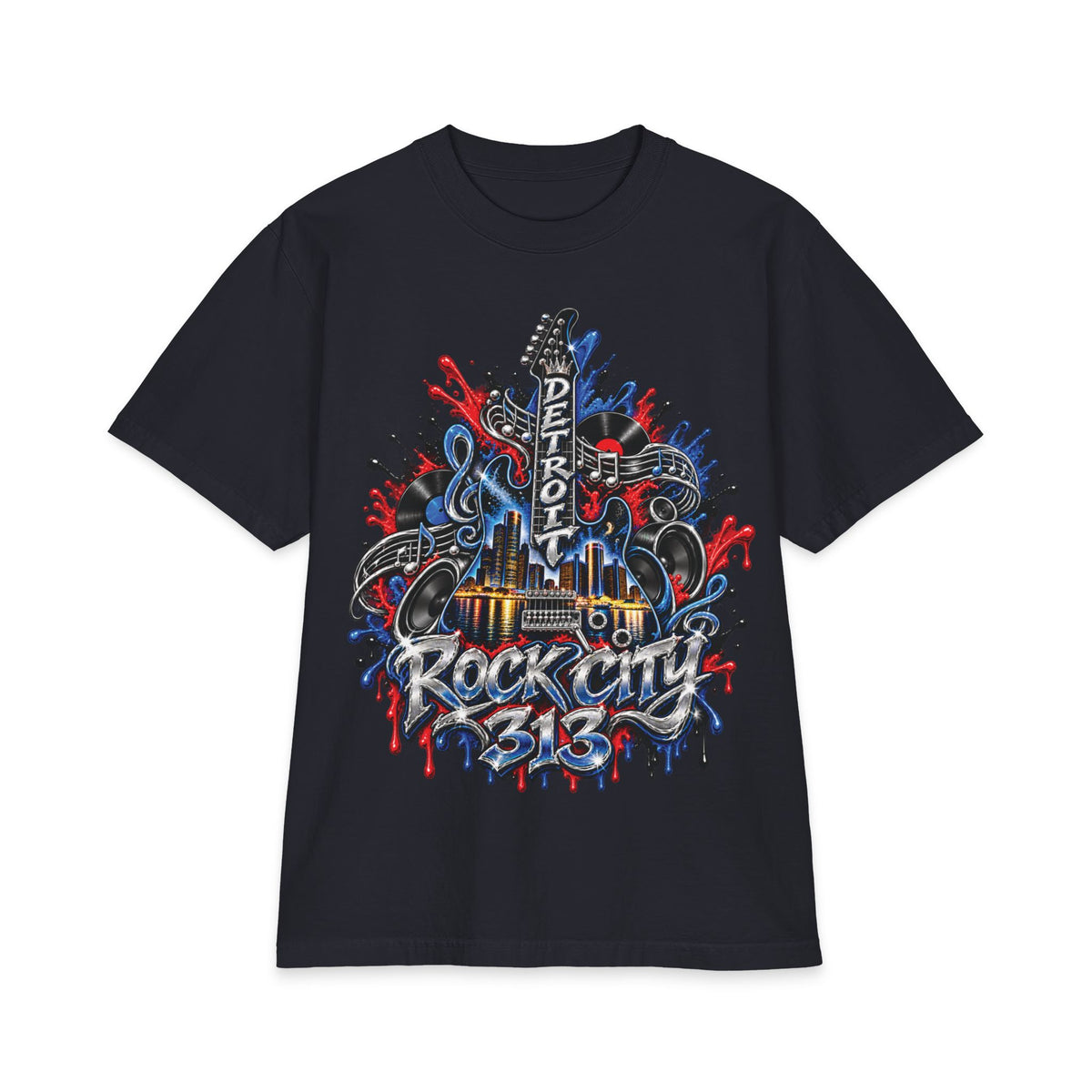 Detroit Rock City guitar truck graphic T-Shirt | 313 motor city music design