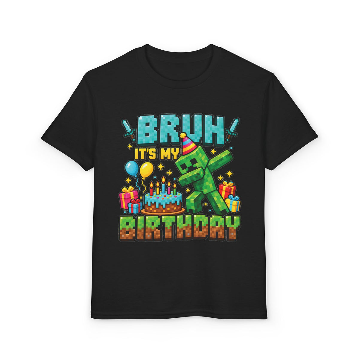 Minecraft Birthday Youth T-Shirt – “Bruh, It’s My Birthday” Gamer Party Tee
