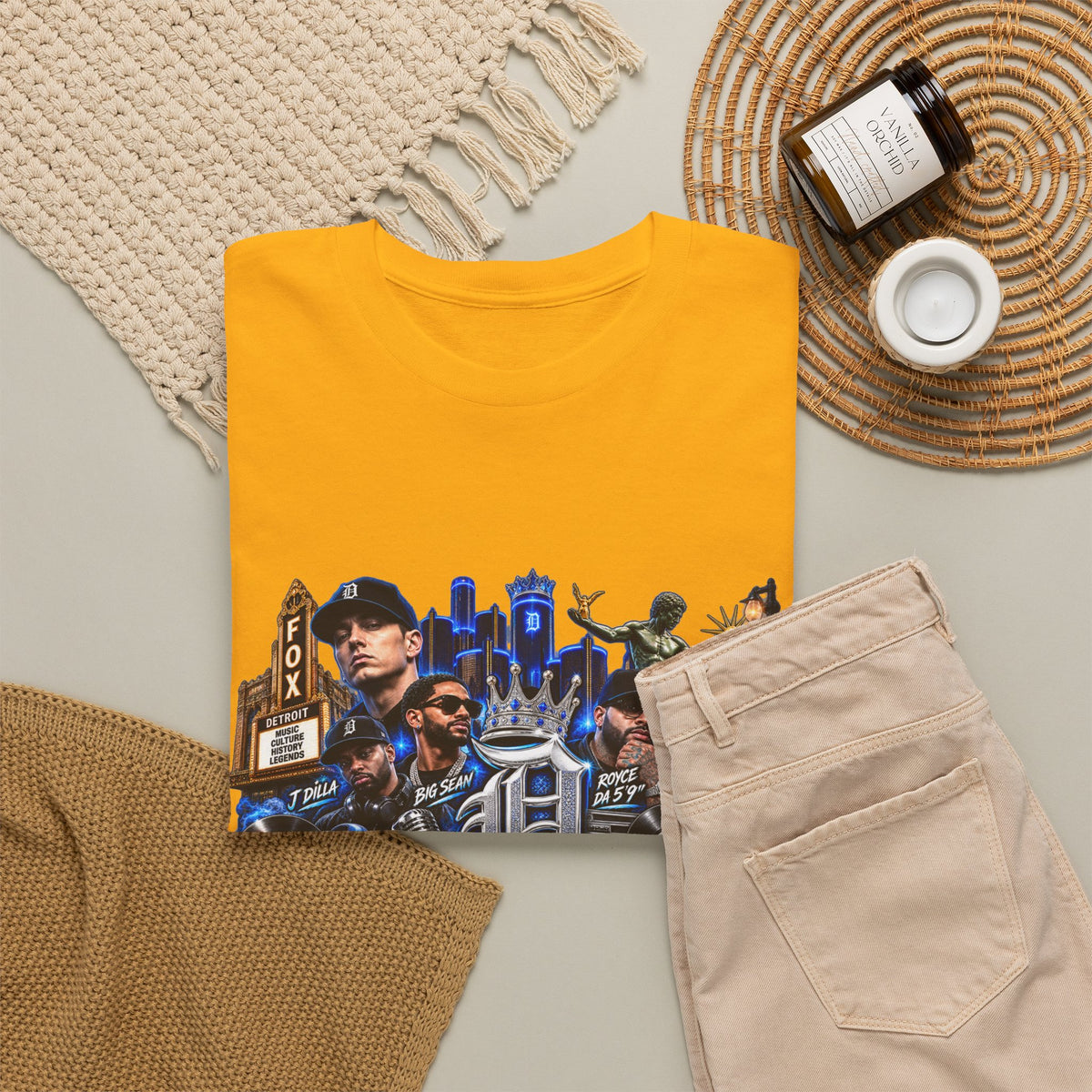 Detroit Legends collage T-Shirt | Motor City skyline, classic cars, musicians