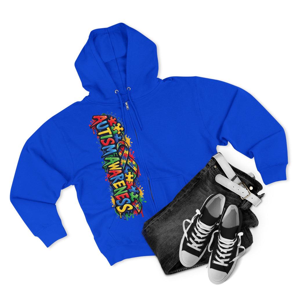 Autism Awareness Puzzle Heart Zip Hoodie | Colorful Awareness Design
