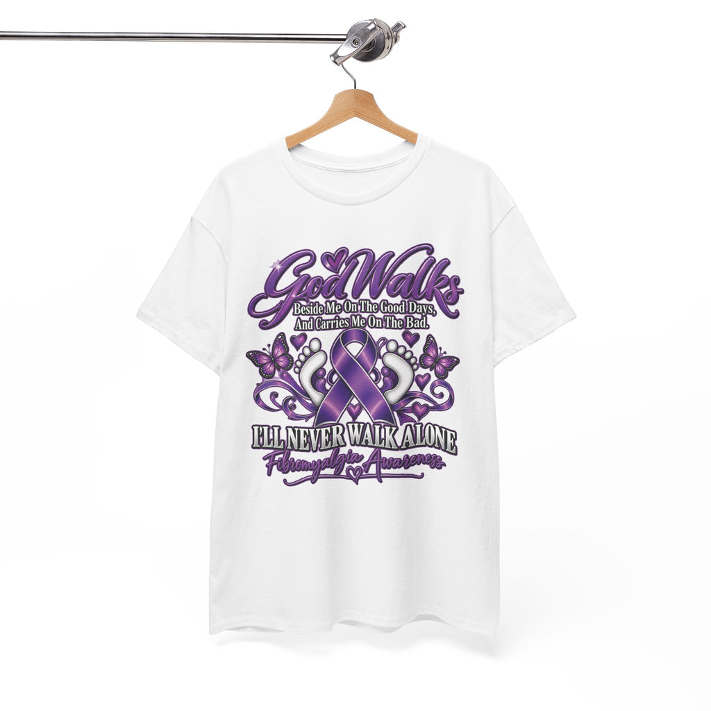 God Walks purple ribbon awareness T-Shirt | I'll Never Walk Alone design