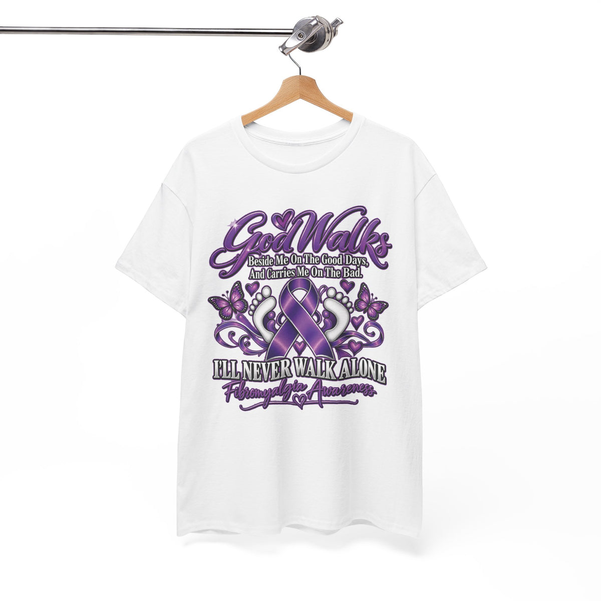 God Walks purple ribbon awareness T-Shirt | I'll Never Walk Alone design