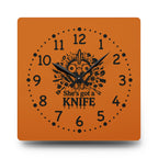 She got a knife acrylic wall clock | Halloween horror decor, orange skull design