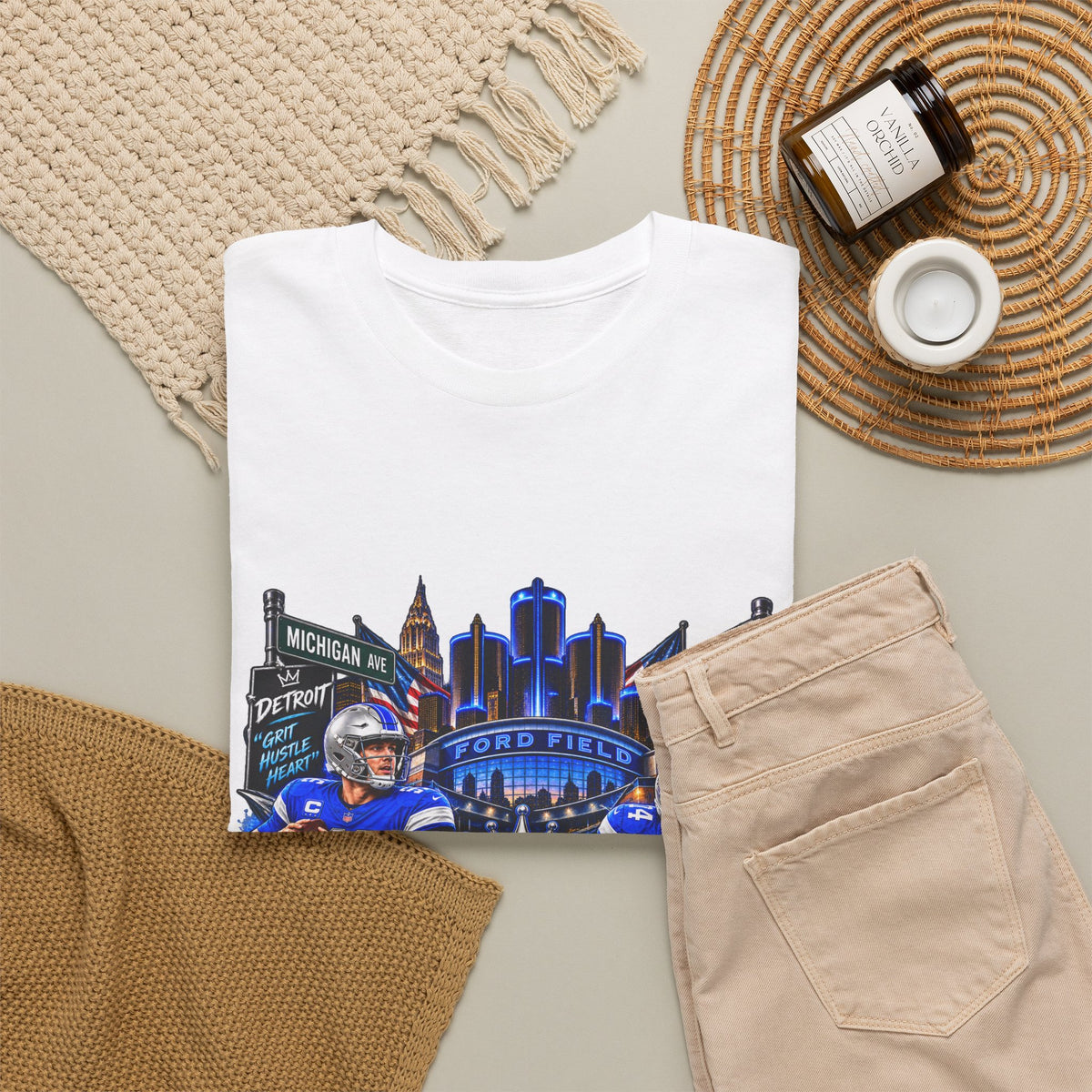 Detroit Football Graphic Tee | City Skyline, Players, Lions-Inspired Design