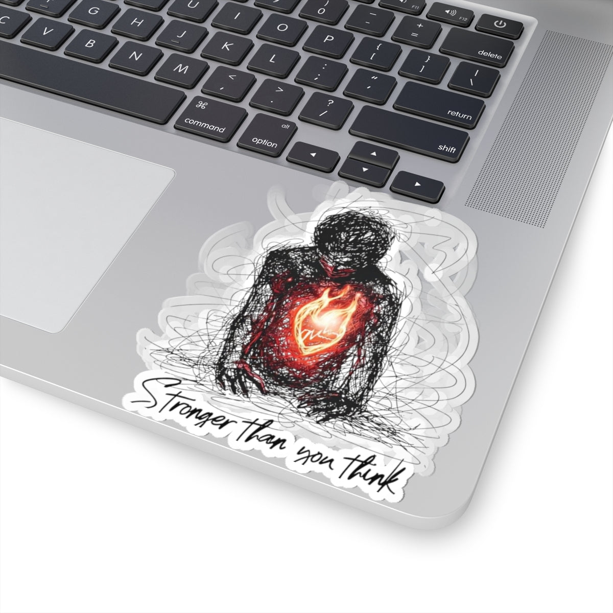 Stronger Than You Think Kiss-Cut Sticker | Heart Flame Sketch Sticker