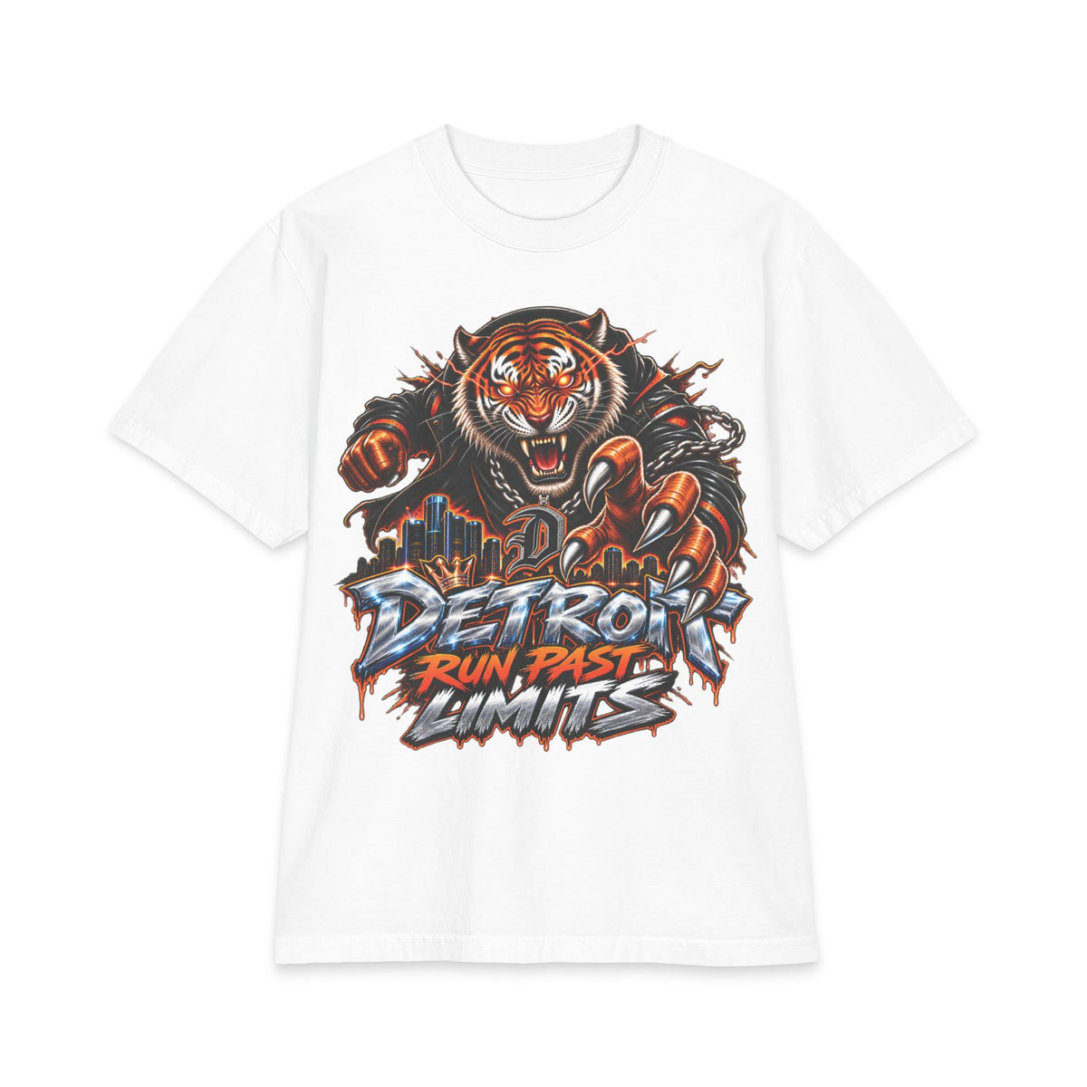 Detroit Run Past Limits T-Shirt | Tiger City Skyline Graphic