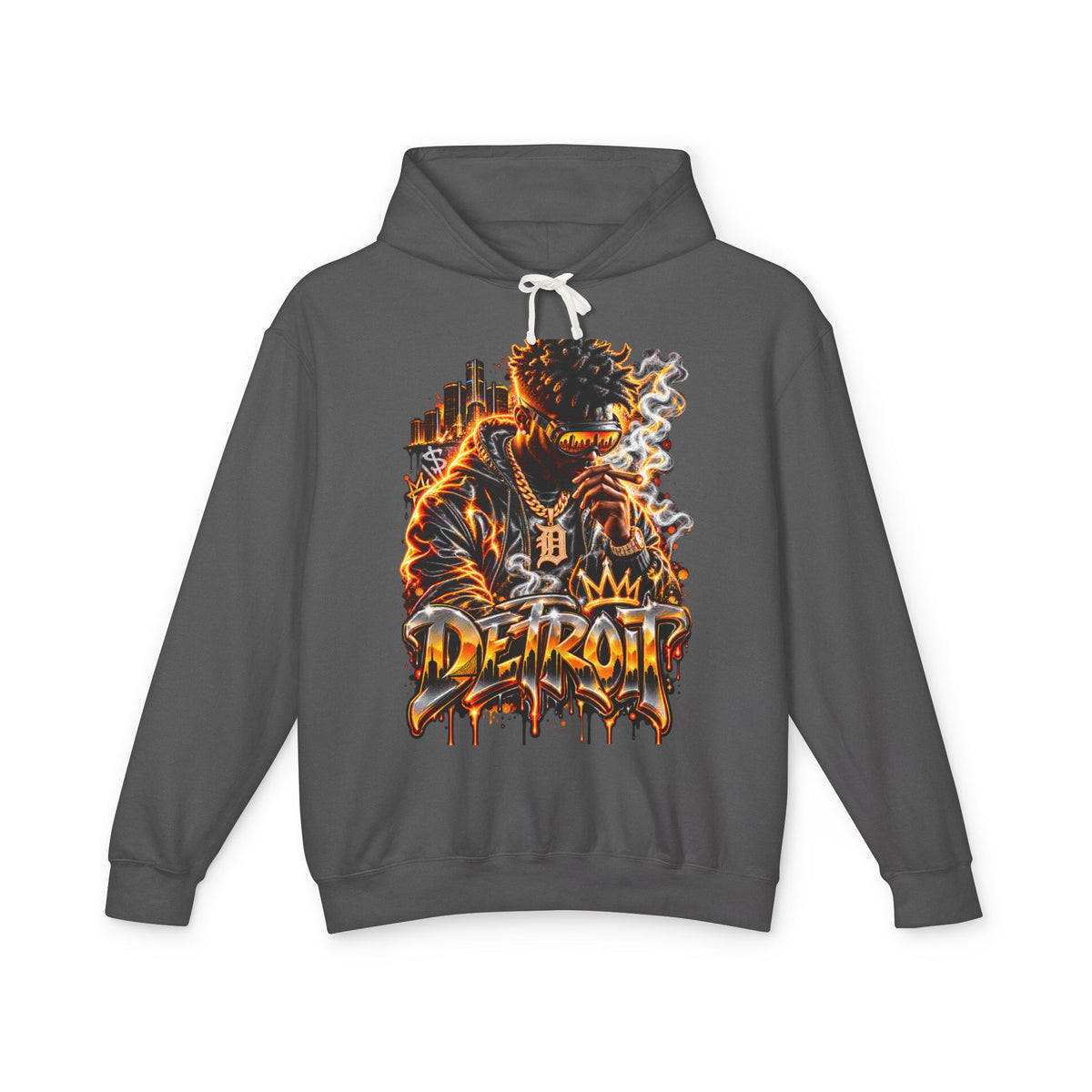 Detroit Flames Graphic Hoodie | City Skyline, Graffiti Drip Design