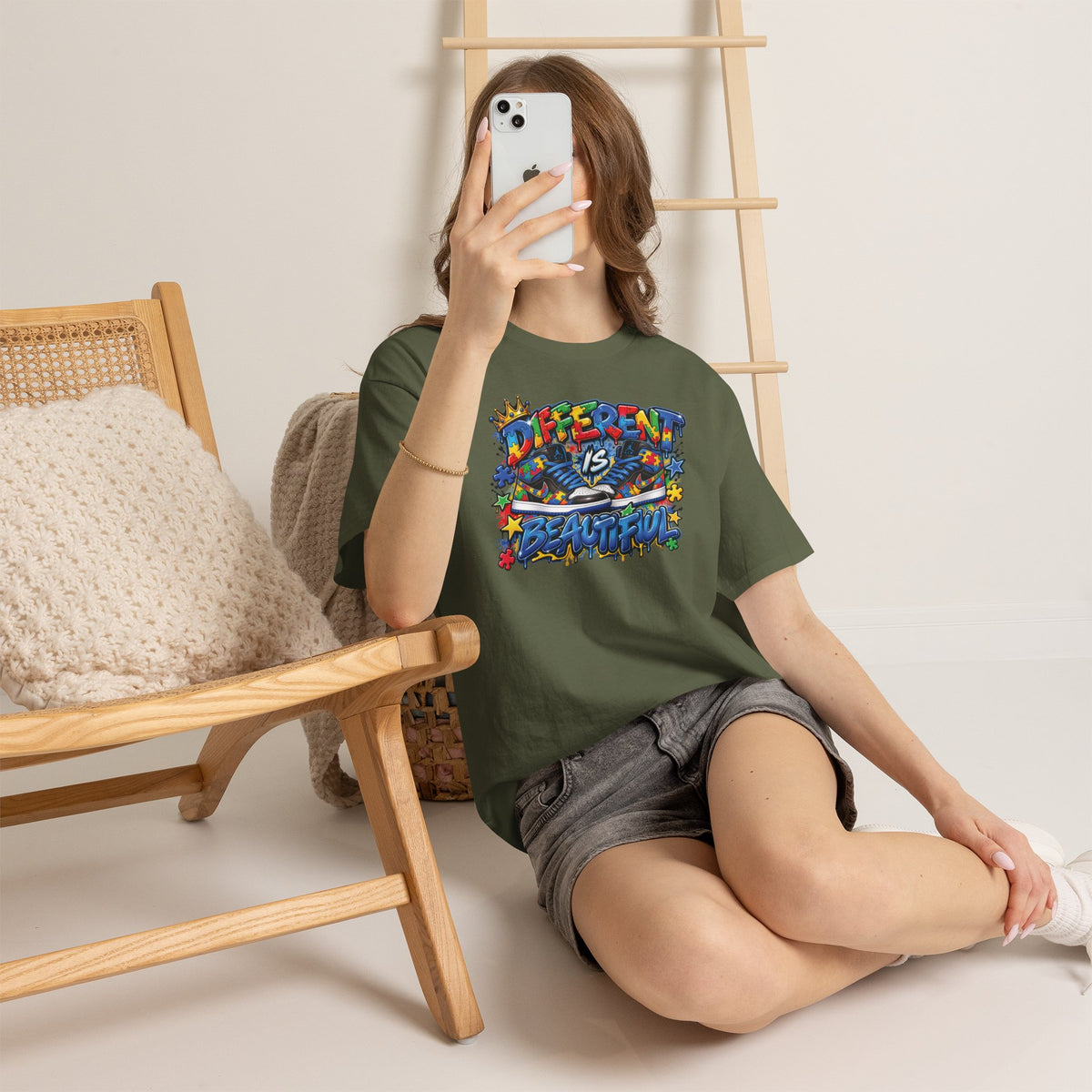 Different Is Beautiful Autism T-Shirt | Colorful Graffiti Typography