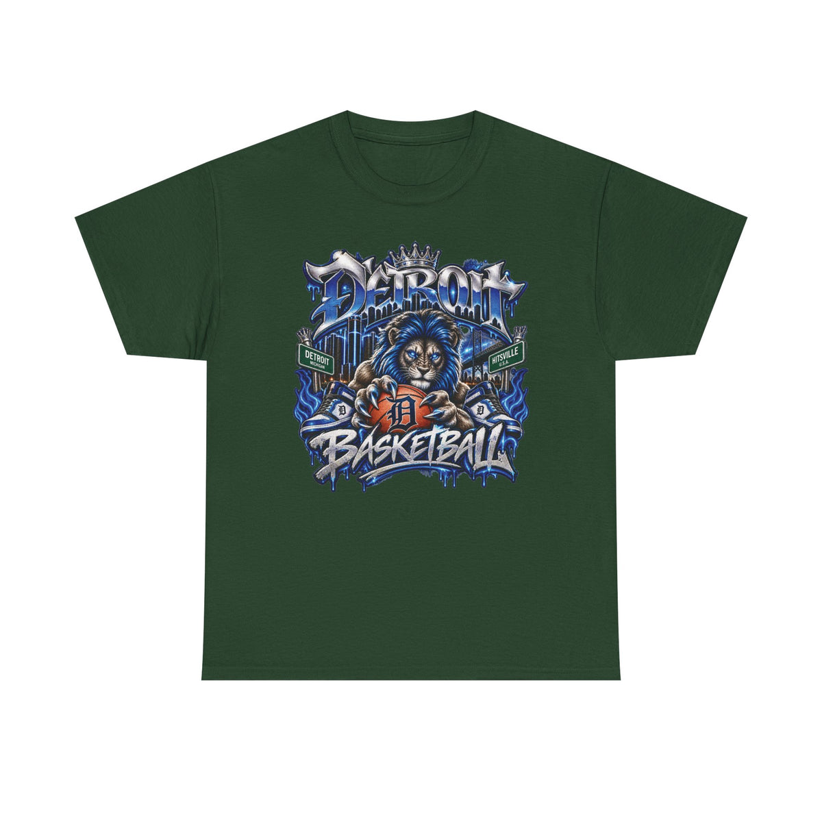 Detroit Basketball Lion Graphic Tee | Motor City D Old English Logo
