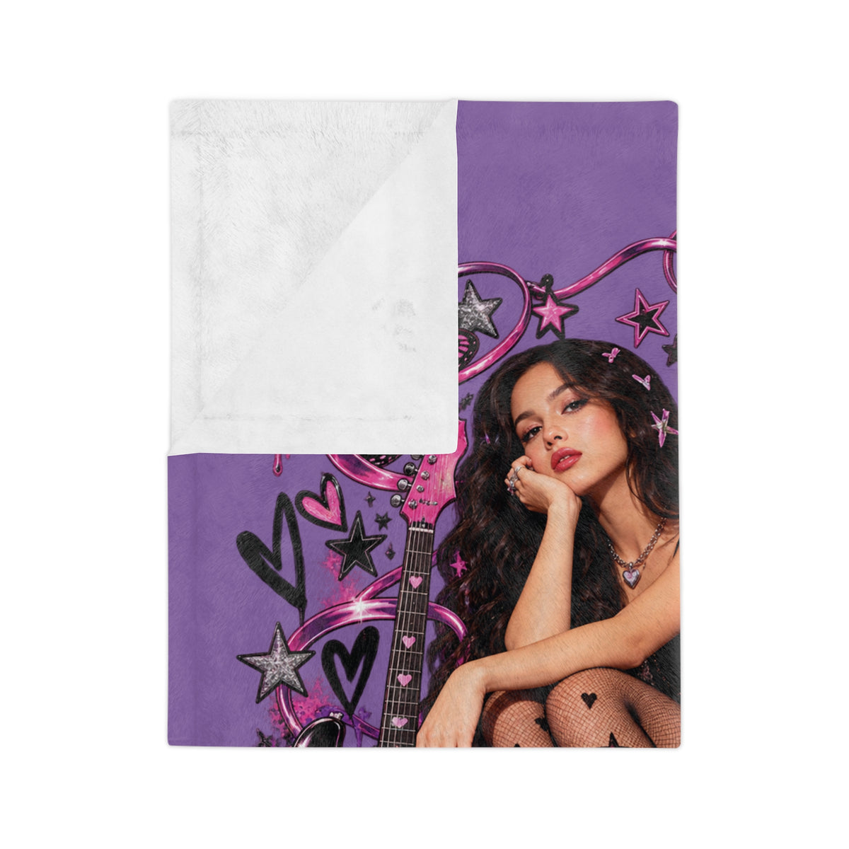 Olivia Rodrigo Portrait Velveteen Microfiber Blanket | Purple Butterfly Rose Design