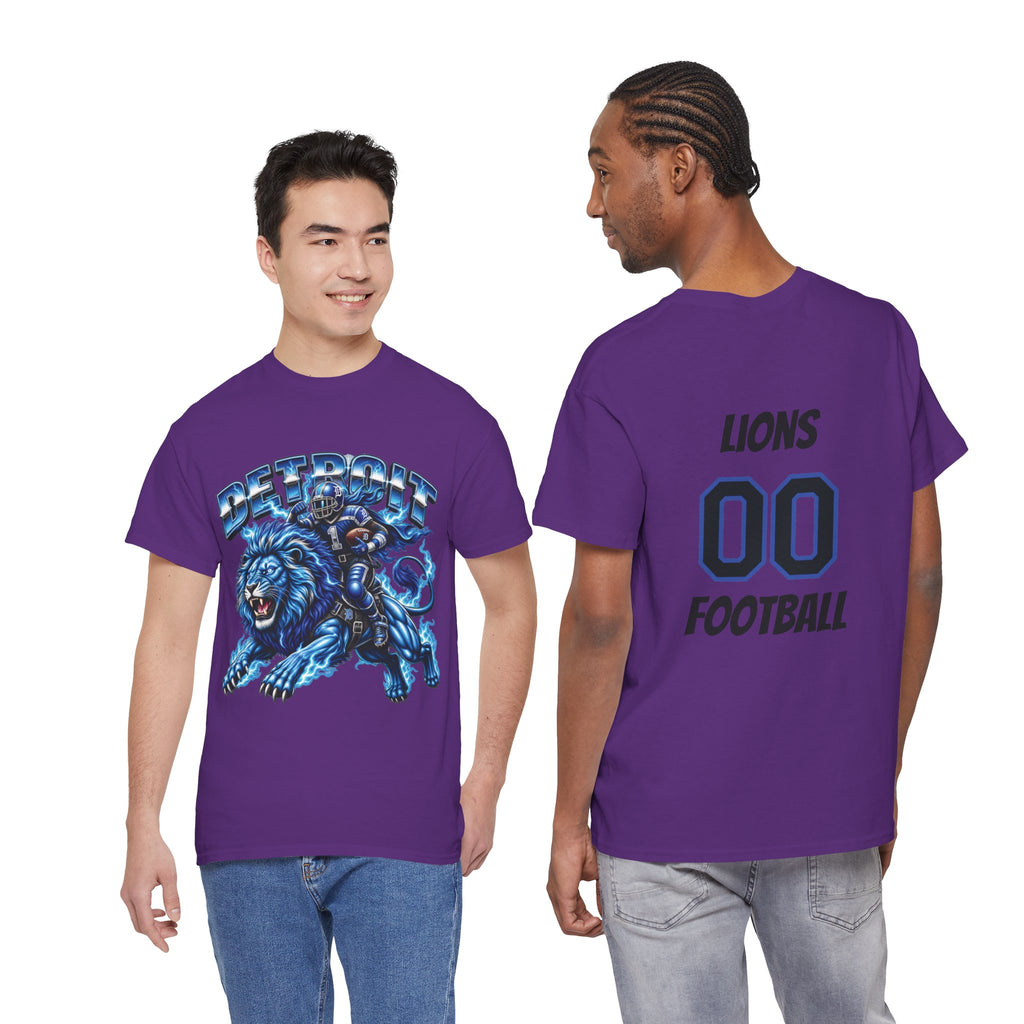 Detroit Lion Rider T-Shirt | Football Team Graphic Tee, Blue Mascot