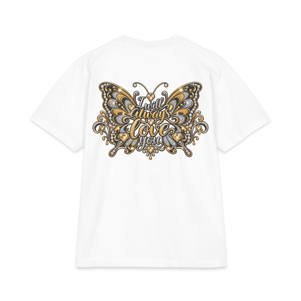 Dolly Floral Portrait T-Shirt | Butterfly 'Love Always' Back