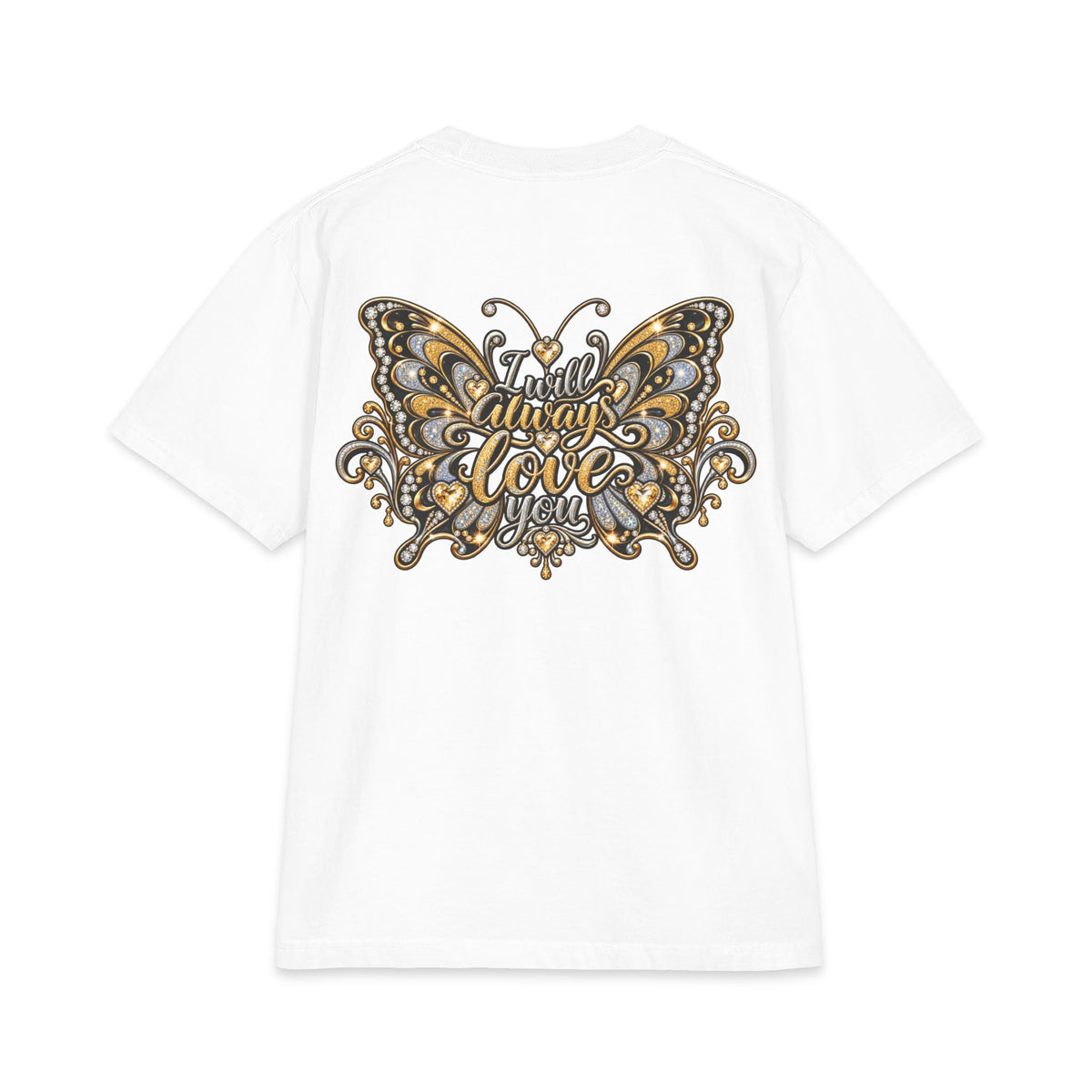 Dolly Floral Portrait T-Shirt | Butterfly 'Love Always' Back
