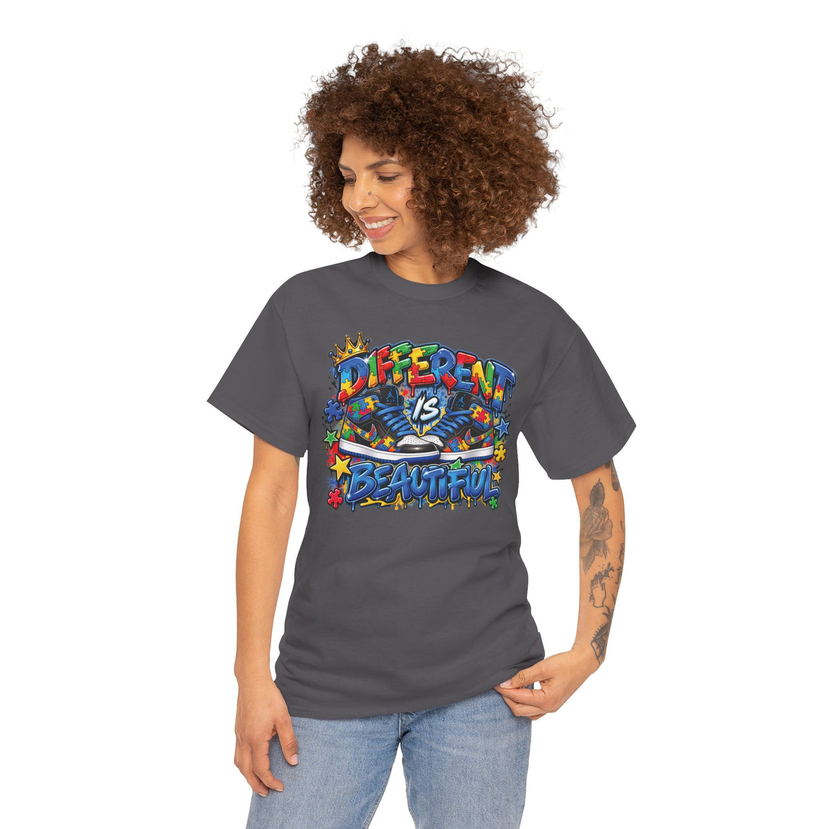 Different Is Beautiful Autism T-Shirt | Colorful Graffiti Typography