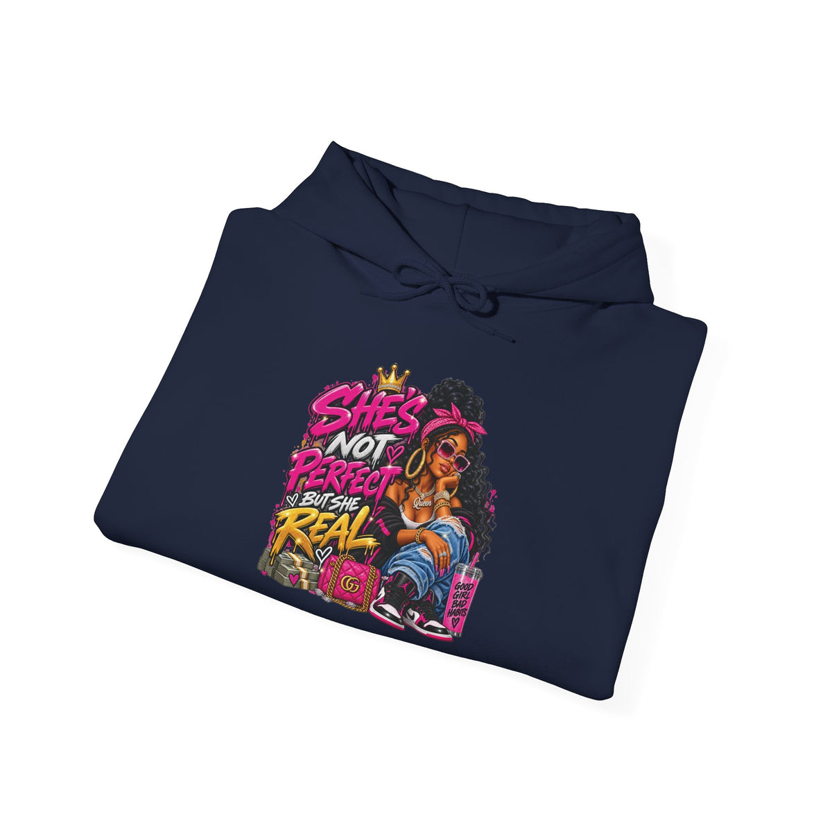 Shes Not Perfect Real AF hoodie | Retro Neon Girl Graphic Hoodie