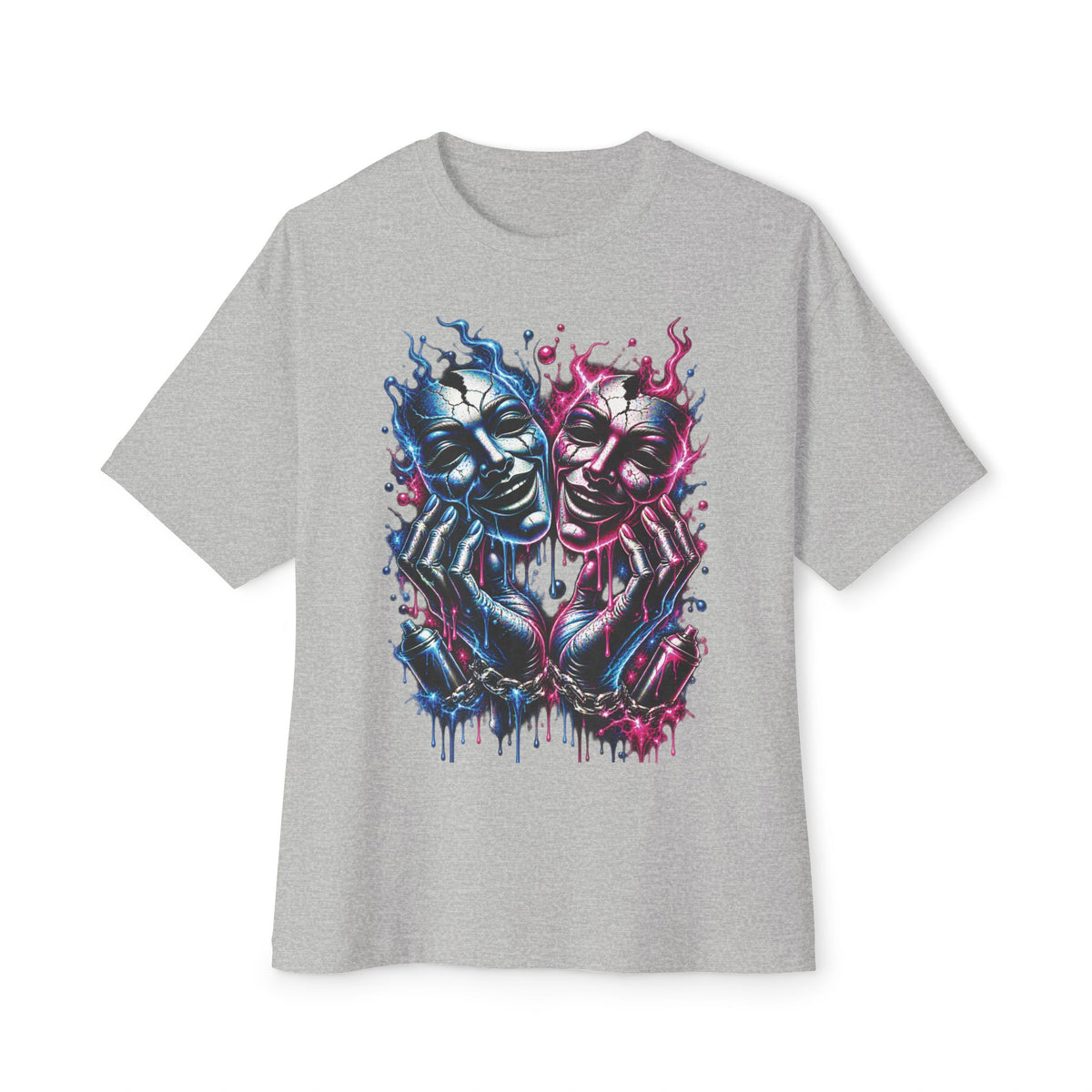 Blue and Pink Melting Masks T-Shirt | Abstract Drip Art