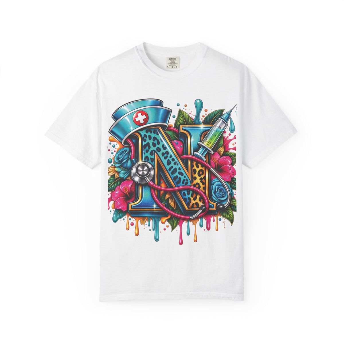 N Nurse Stethoscope Initial T-shirt | Floral Letter N Medical Monogram